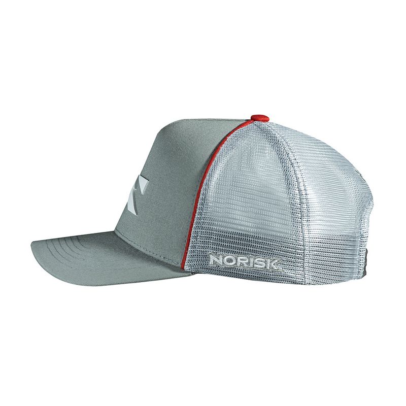 Boné Norisk Line Cinza Trucker Esportivo com Logo Branco e Detalhe Vermelho