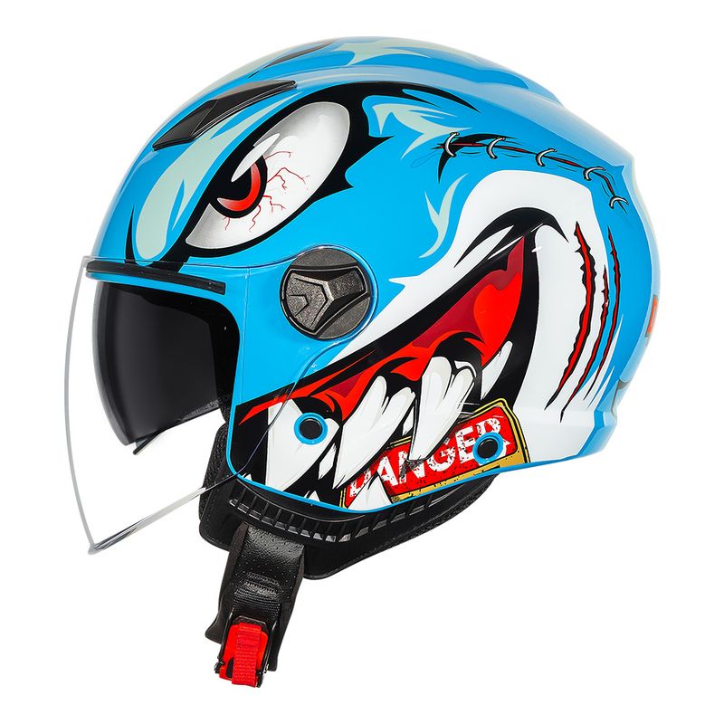 Capacete Norisk Orion SV Danger Azul Aberto Com Óculos Internos