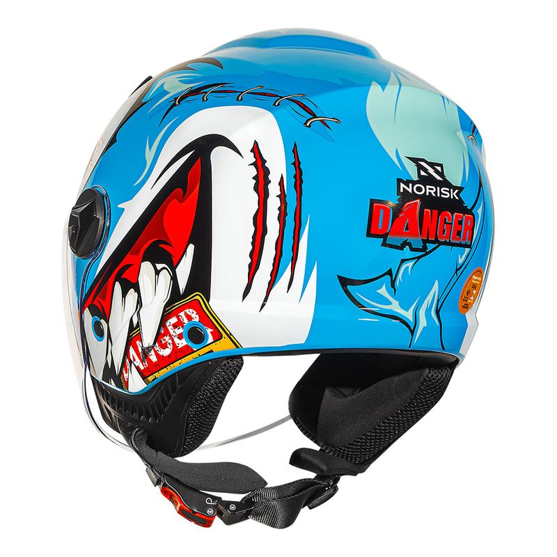 Capacete Norisk Orion SV Danger Azul Aberto Com Óculos Internos