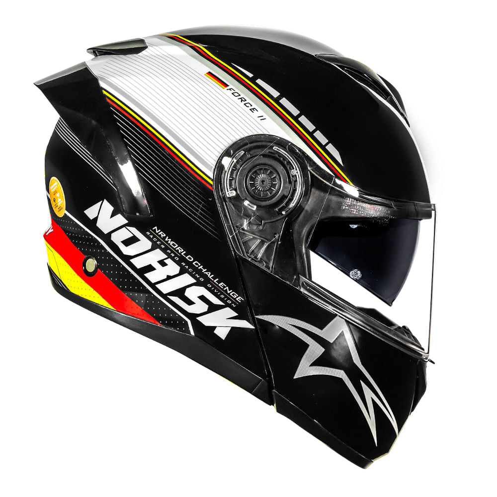 Capacete Norisk Force II Grand Prix Germany Preto Cinza Laranja Articulado