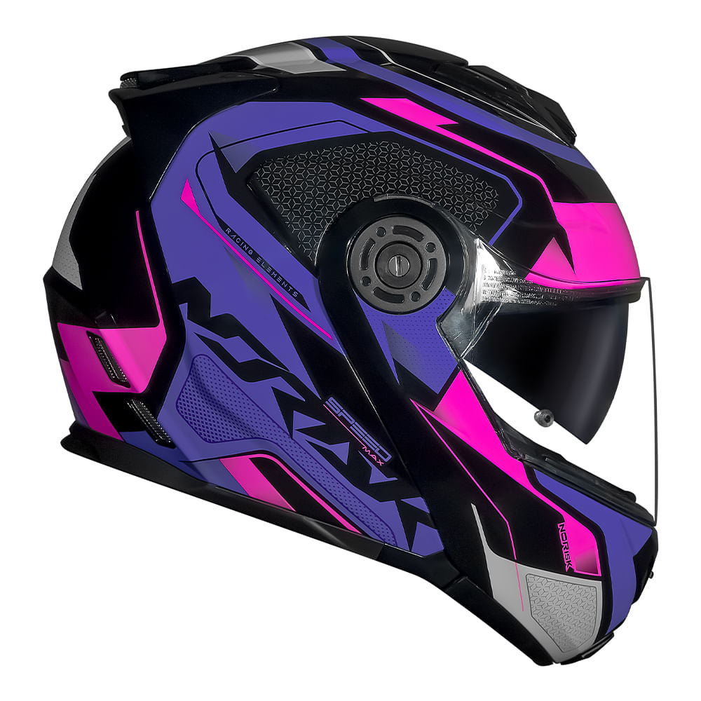 Capacete Norisk Route FF345 Speedmax Roxo Abertura Frontal Moto