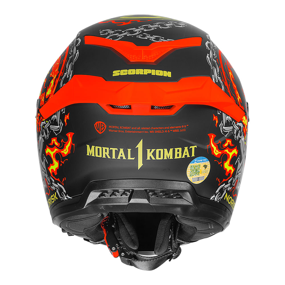 Capacete Norisk Rock Mortal Kombat Scorpion Laranja Viseira Fumê